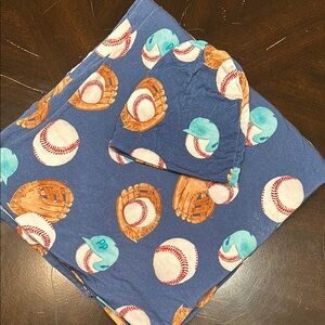 Baseball Print Baby Blanket and Hat Set